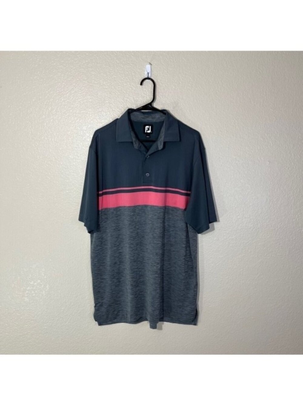 FootJoy FJ Gray Pink Striped Stretch Golf Polo Shirt Large L